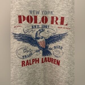 Polo Shirt Ralph Lauren Gray Polo Eagle Logo Waffle Knit Crew Mens XXL